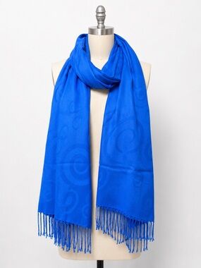 Pashma Royal Blue Pashmina Silk Blend Fringe Shawl Wrap Travel Minimalist Office
